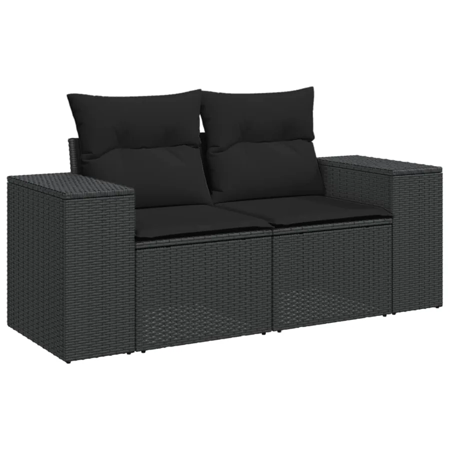 Salon de jardin 9 pcs avec coussins noir résine tressée - 3