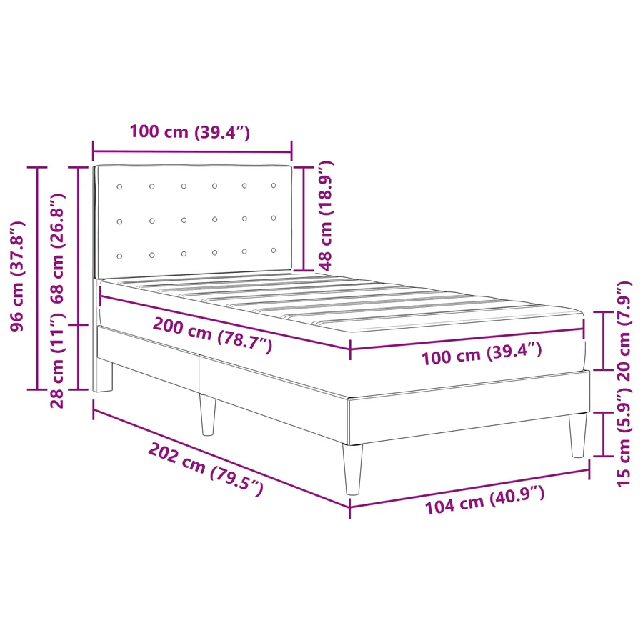 Cadre de lit avec matelas Gris clair 100 x 200 cm Tissu - 11