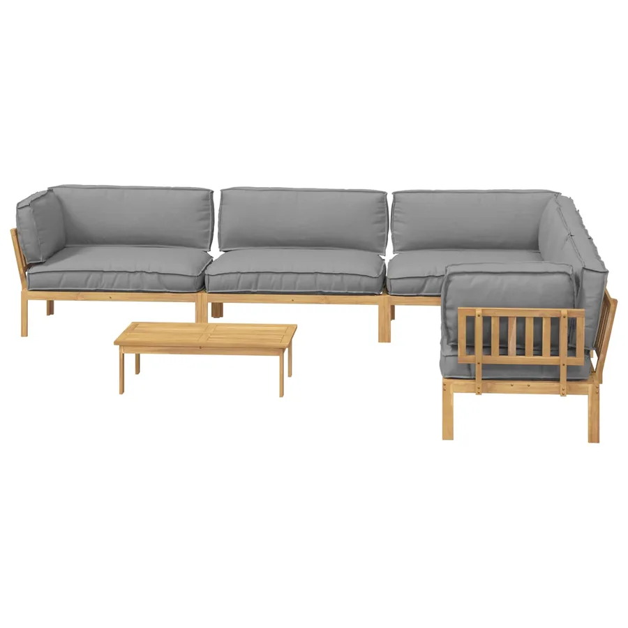 Ensemble de Canapés Uni 6 pcs Gris Bois d'Acacia Massif - 8