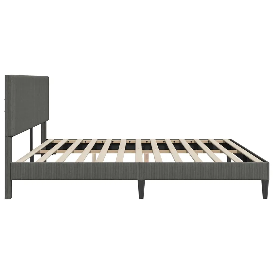Cadre de lit Gris foncé 200 x 200 cm Tissu en velours côtelé - 6