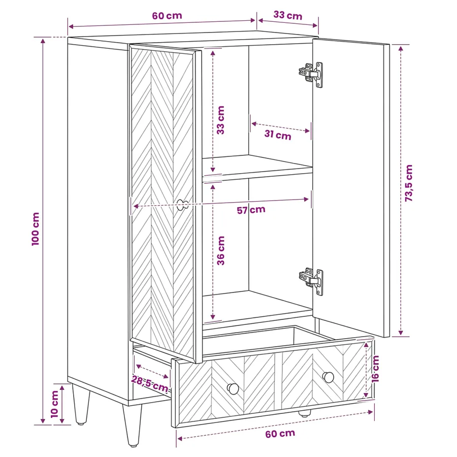 Armoires de rangement avec tiroir Marron 60 x 33,5 x 100 cm - 11