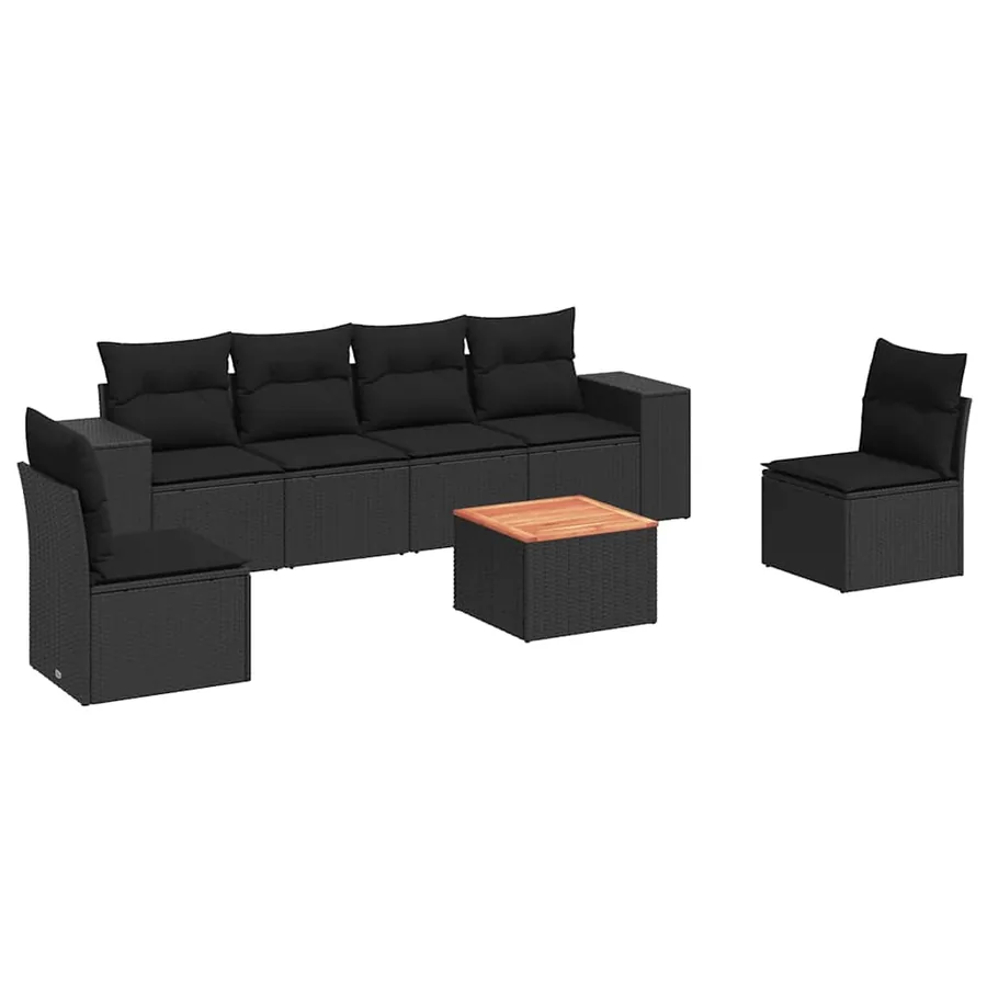 Salon de jardin 7 pcs avec coussins noir résine tressée 55 x 62 x 69 cm - 56,2 kg - 2