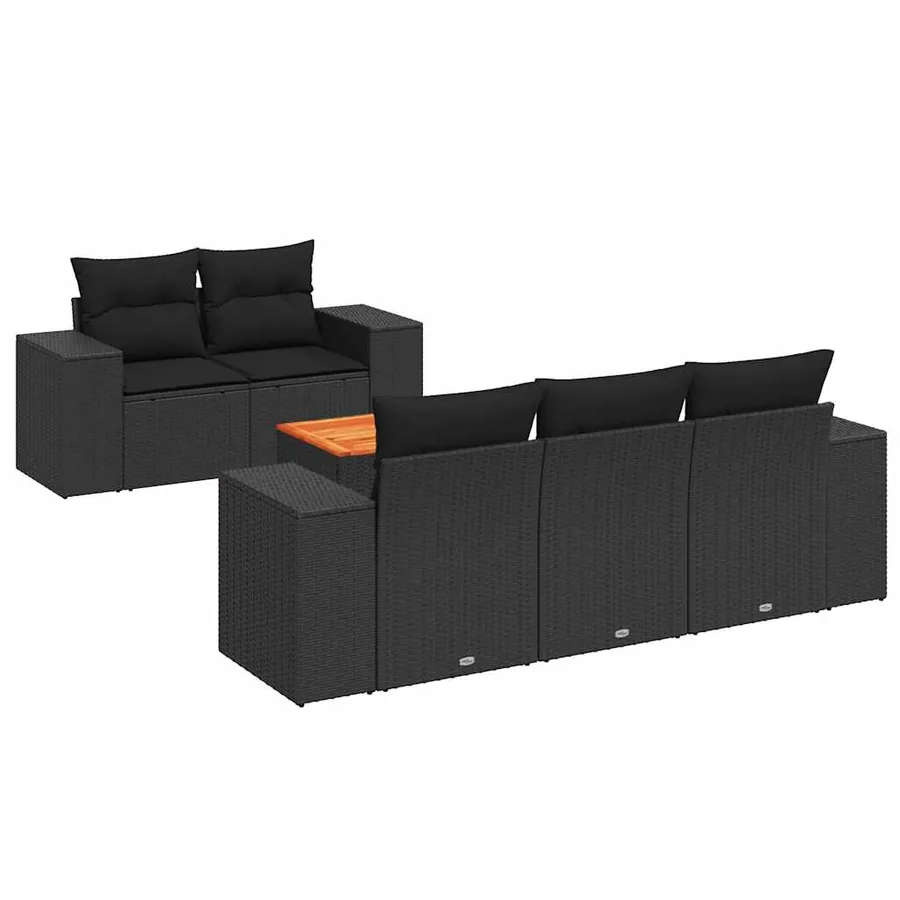 Salon de jardin 6 pcs avec coussins noir résine tressée - 2