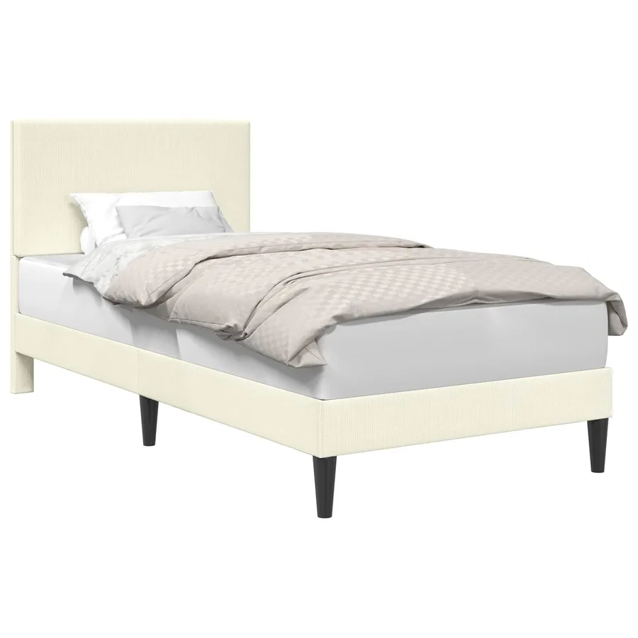 Cadre de lit Crème 100 x 200 cm Tissu en velours côtelé - 2