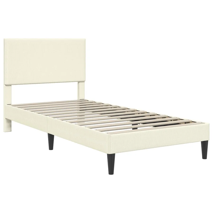 Cadre de lit Crème 100 x 200 cm Tissu en velours côtelé - 3