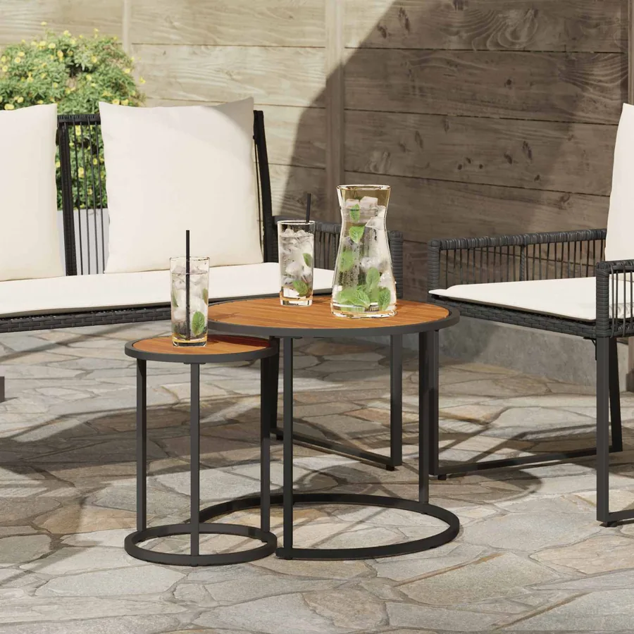 Ensemble de tables basses 2 pcs Naturel et noir 55 x 55 x 45 cm