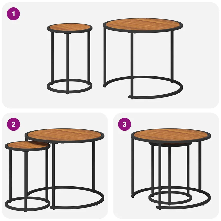 Ensemble de tables basses 2 pcs Naturel et noir 55 x 55 x 45 cm - 11
