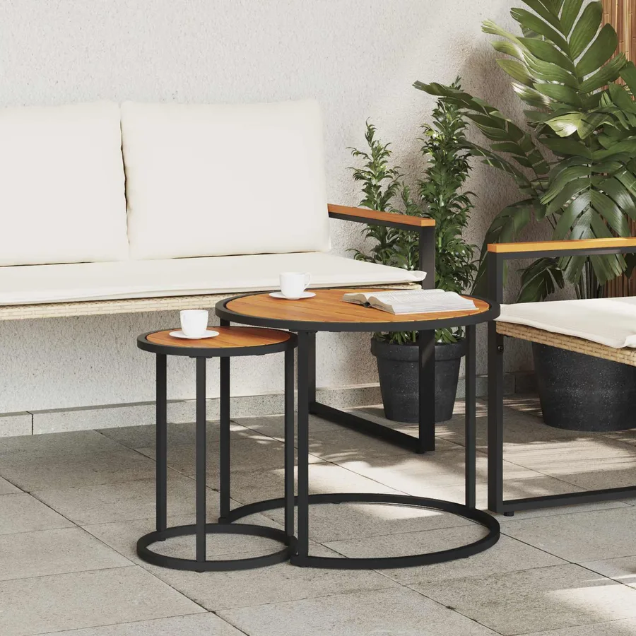 Ensemble de tables basses 2 pcs Naturel et noir 55 x 55 x 45 cm - 3