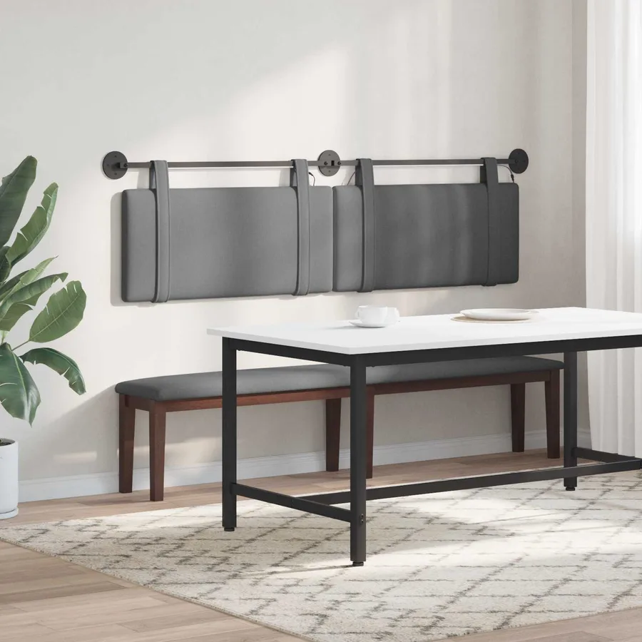 Tête de lit suspendue Avec lumière LED Gris foncé Tissu - 4