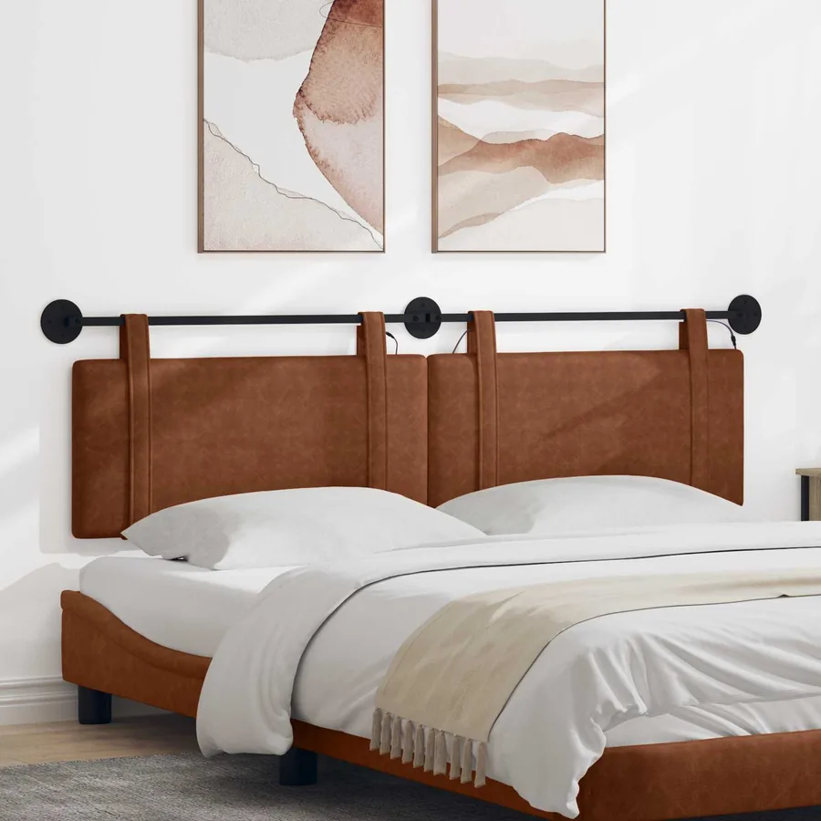 Tête de lit suspendue Avec lumière LED Marron PU antique