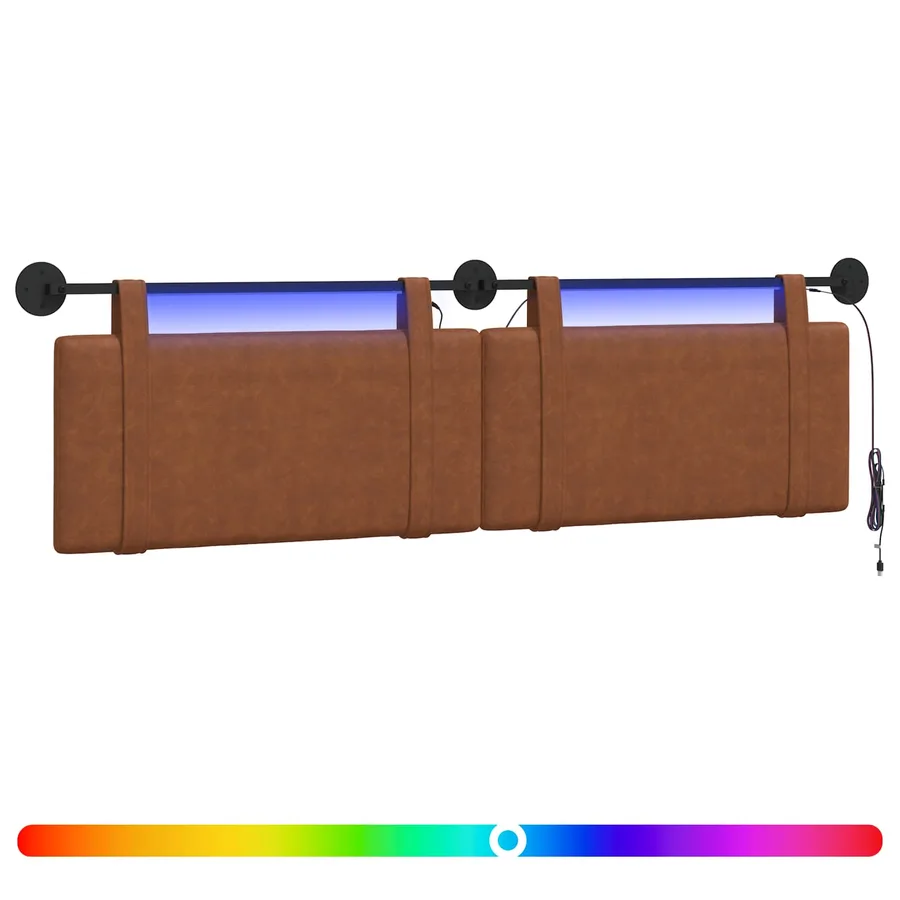 Tête de lit suspendue Avec lumière LED Marron PU antique - 2