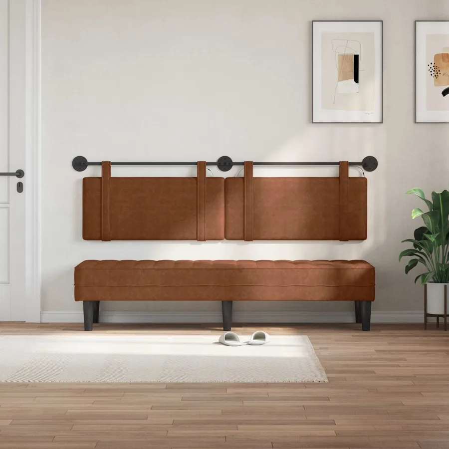Tête de lit suspendue Avec lumière LED Marron PU antique - 3