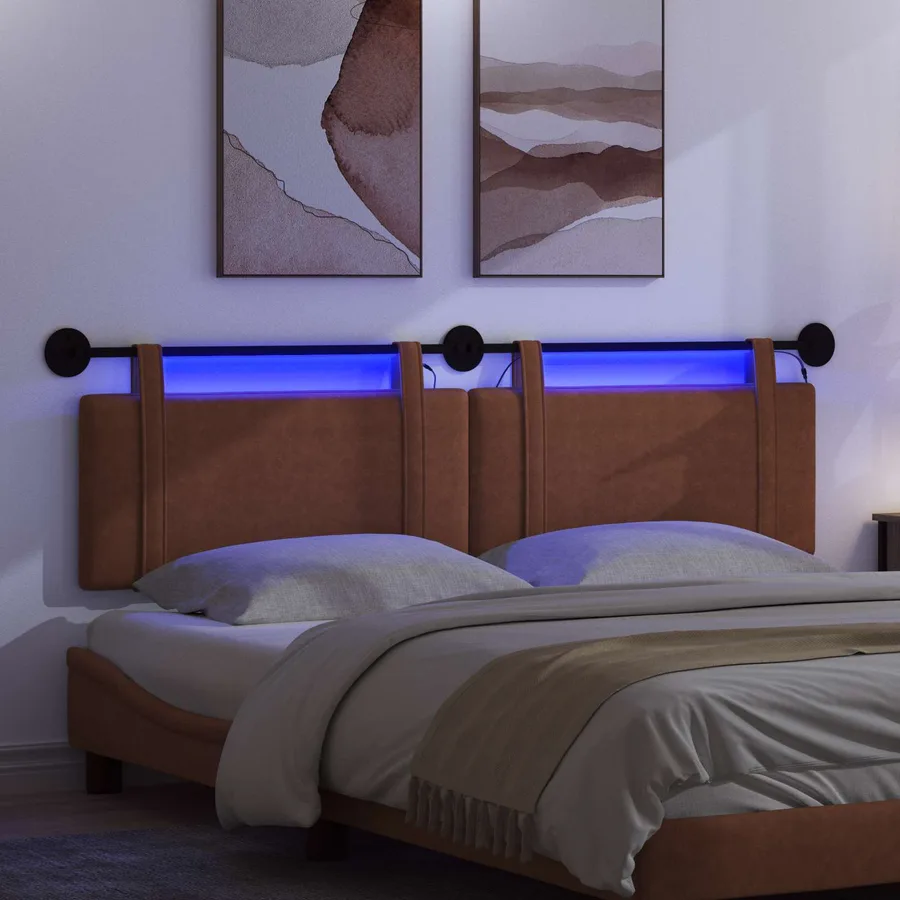Tête de lit suspendue Avec lumière LED Marron PU antique - 5