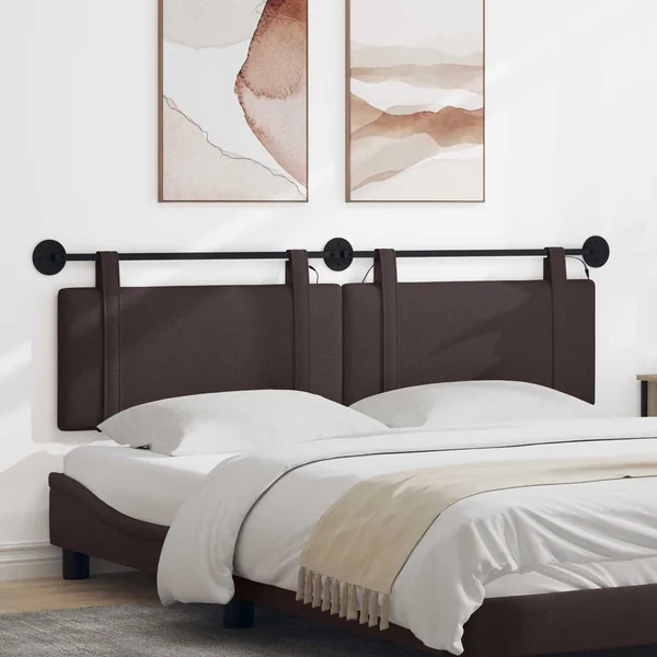 Tête de lit suspendue Avec lumière LED Marron foncé Tissu