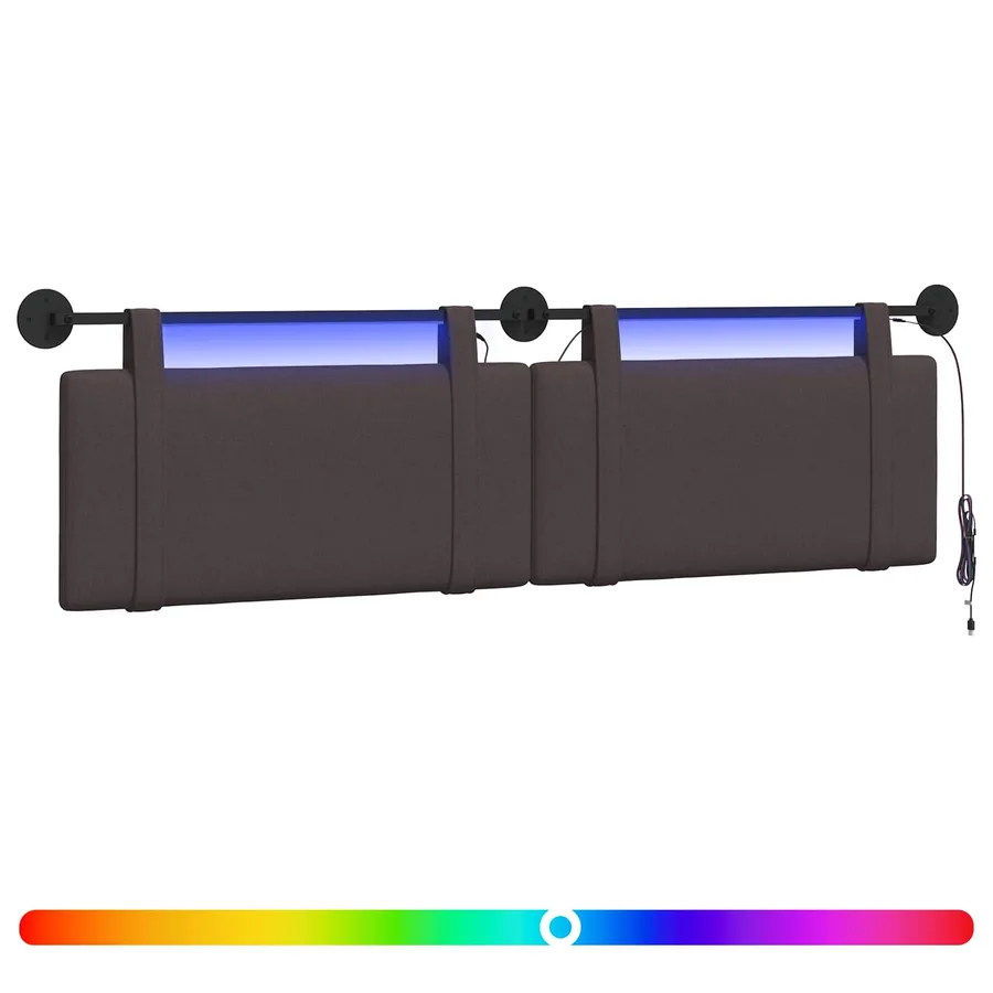 Tête de lit suspendue Avec lumière LED Marron foncé Tissu - 2