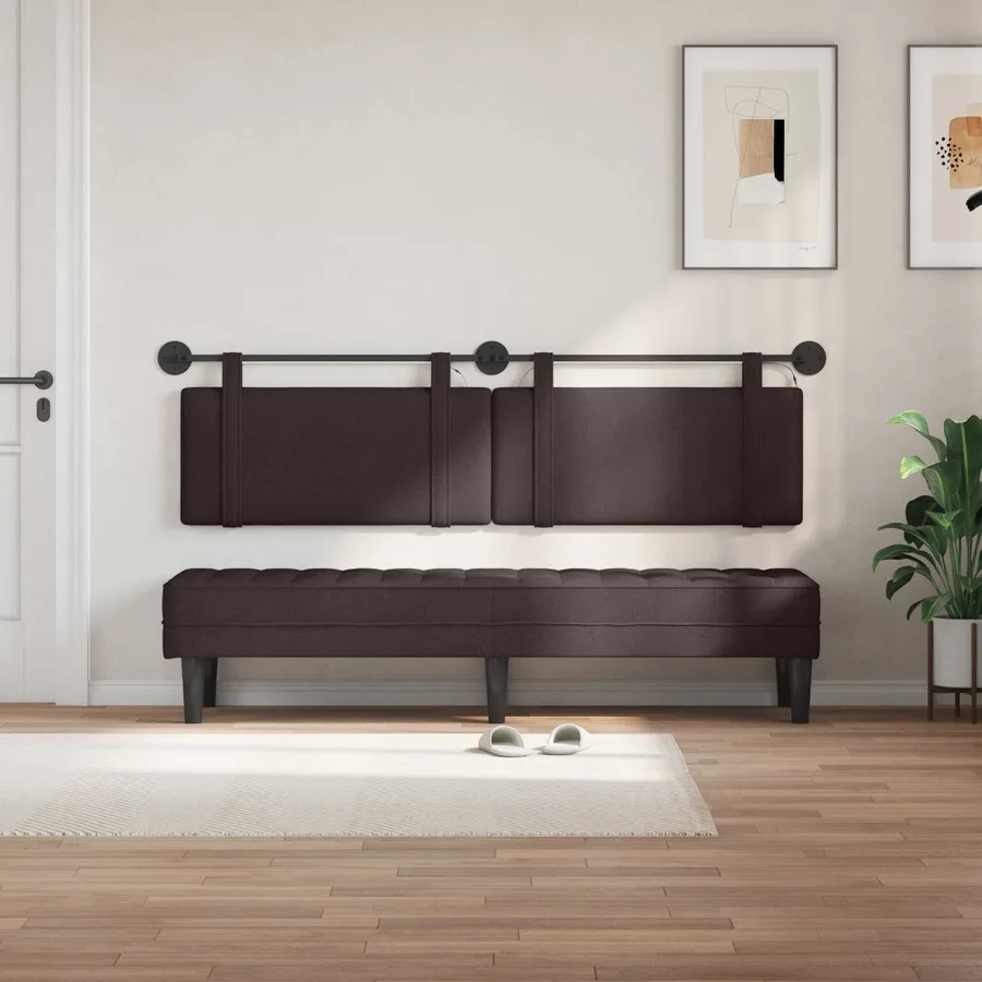 Tête de lit suspendue Avec lumière LED Marron foncé Tissu - 3