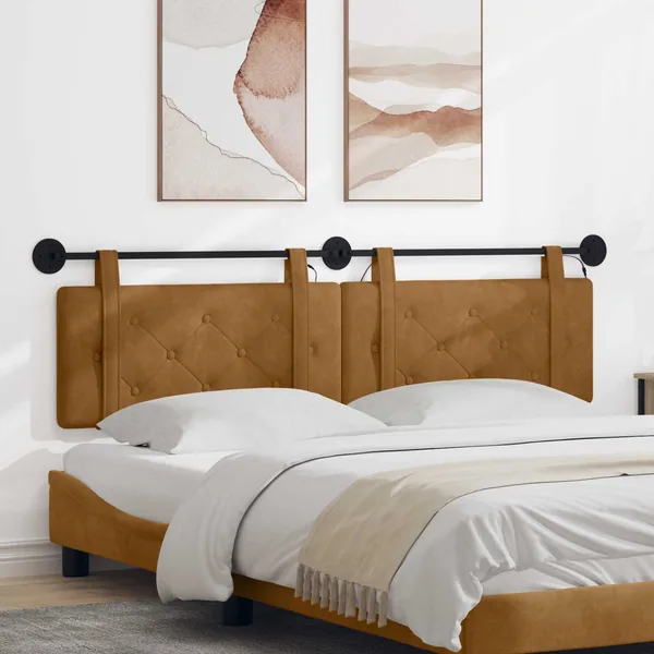 Tête de lit suspendue Avec lumière LED Marron Velours