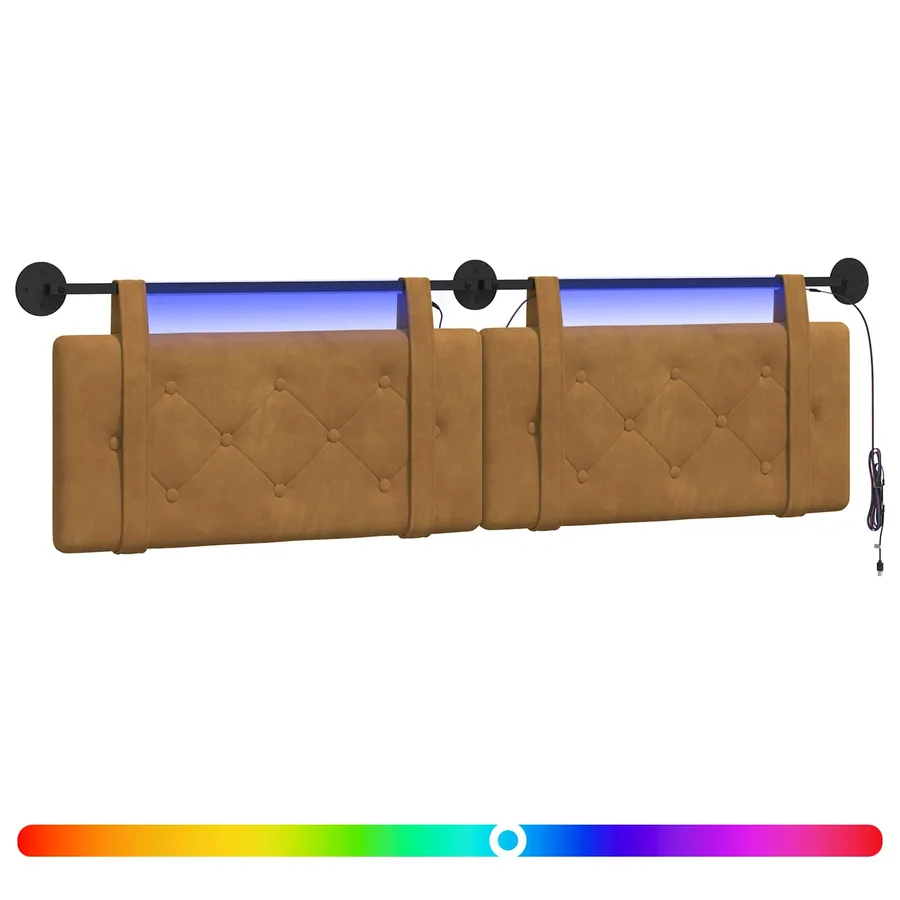 Tête de lit suspendue Avec lumière LED Marron Velours - 2