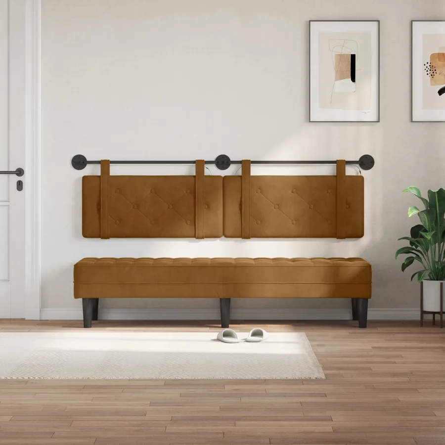 Tête de lit suspendue Avec lumière LED Marron Velours - 3