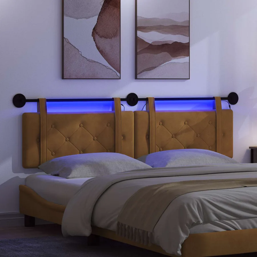 Tête de lit suspendue Avec lumière LED Marron Velours - 5