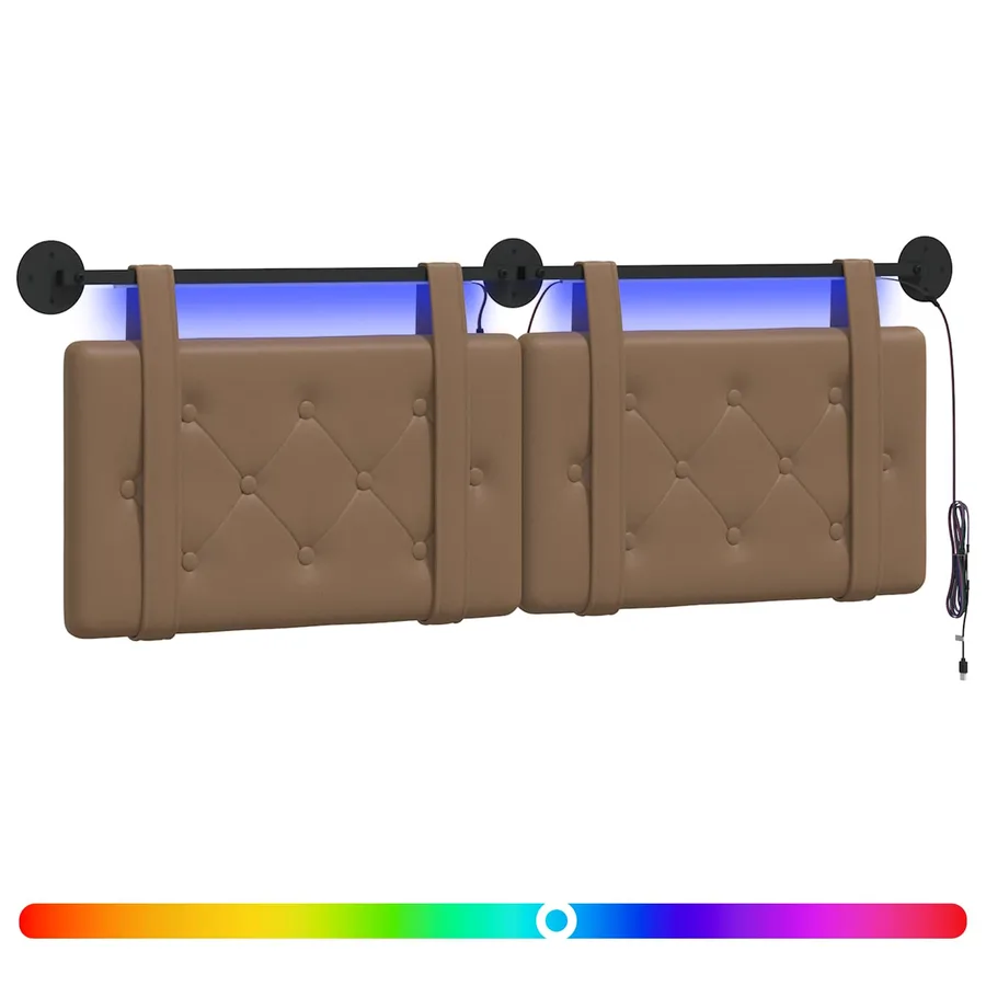Tête de lit suspendue Avec lumière LED Cappuccino Simili cuir - 2