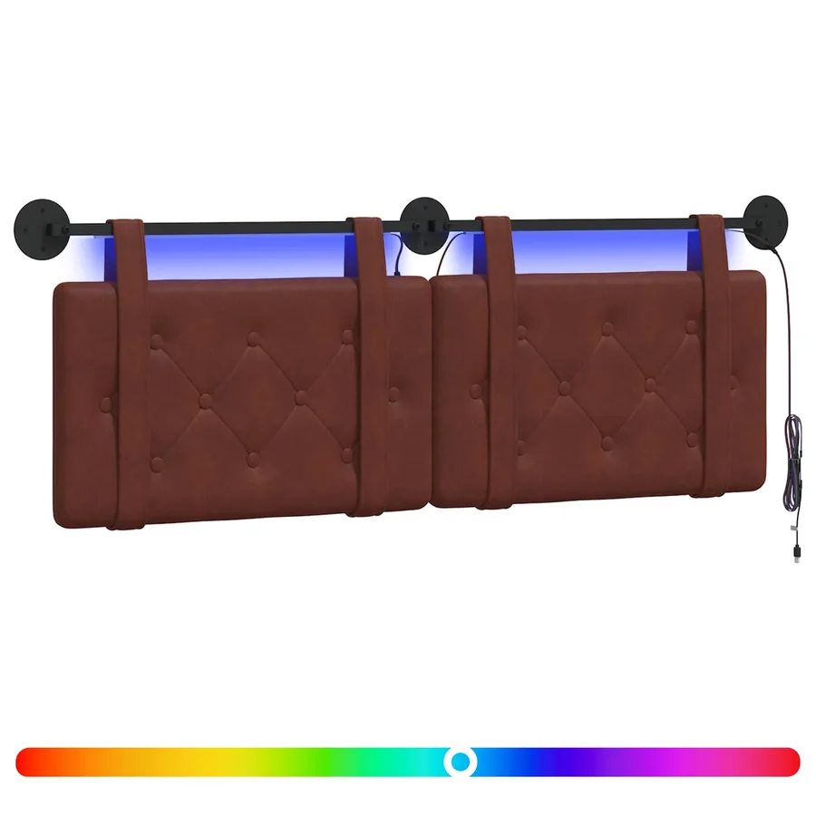 Tête de lit suspendue Avec lumière LED Brun Brillant PU antique - 2