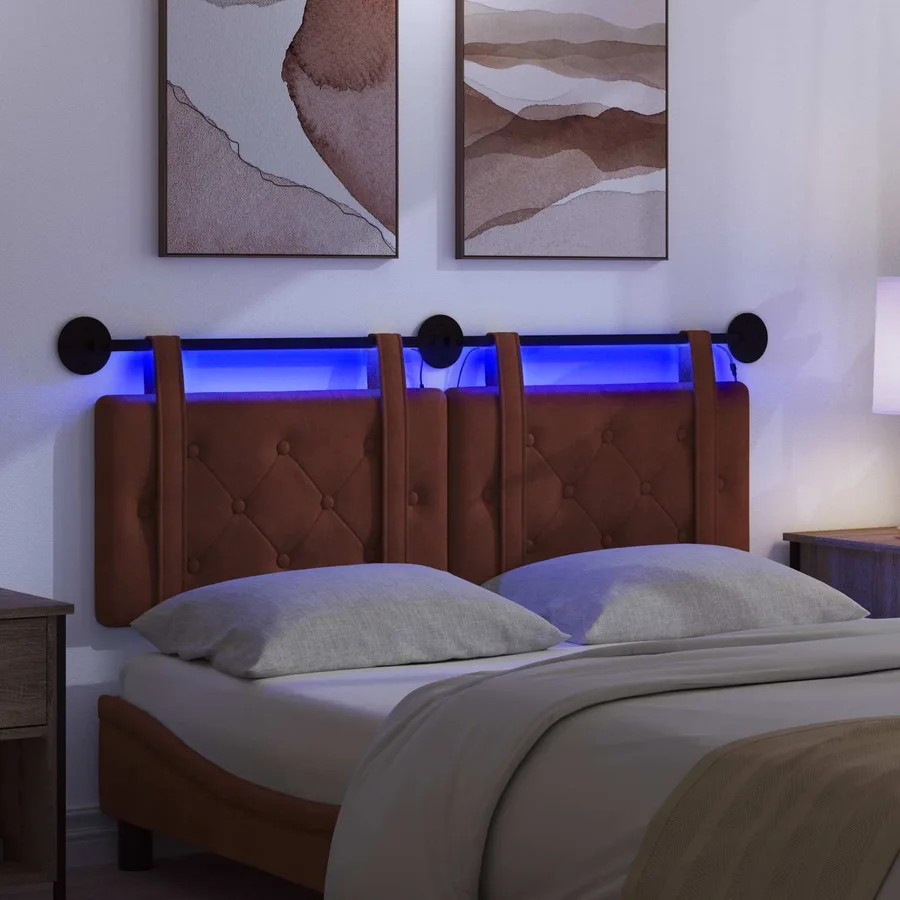 Tête de lit suspendue Avec lumière LED Brun Brillant PU antique - 5