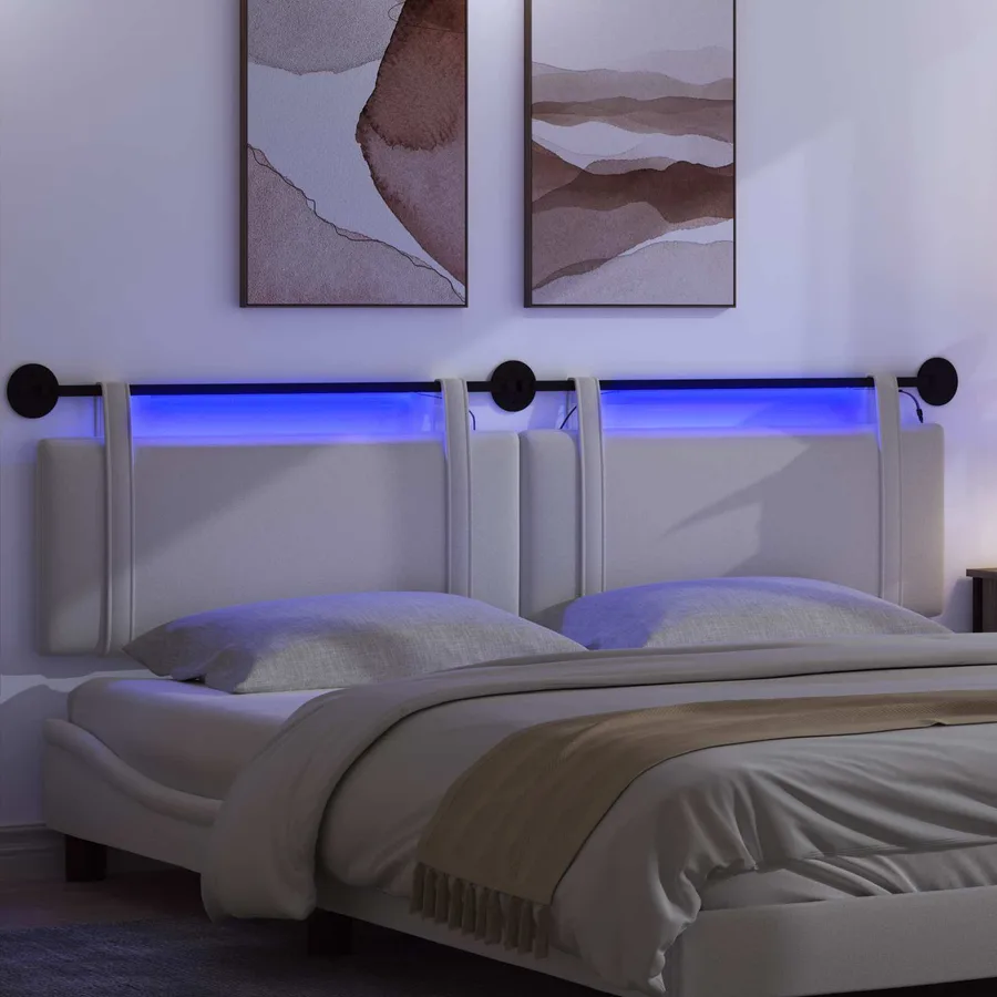 Tête de lit suspendue Avec lumière LED Blanc Tissu - 5