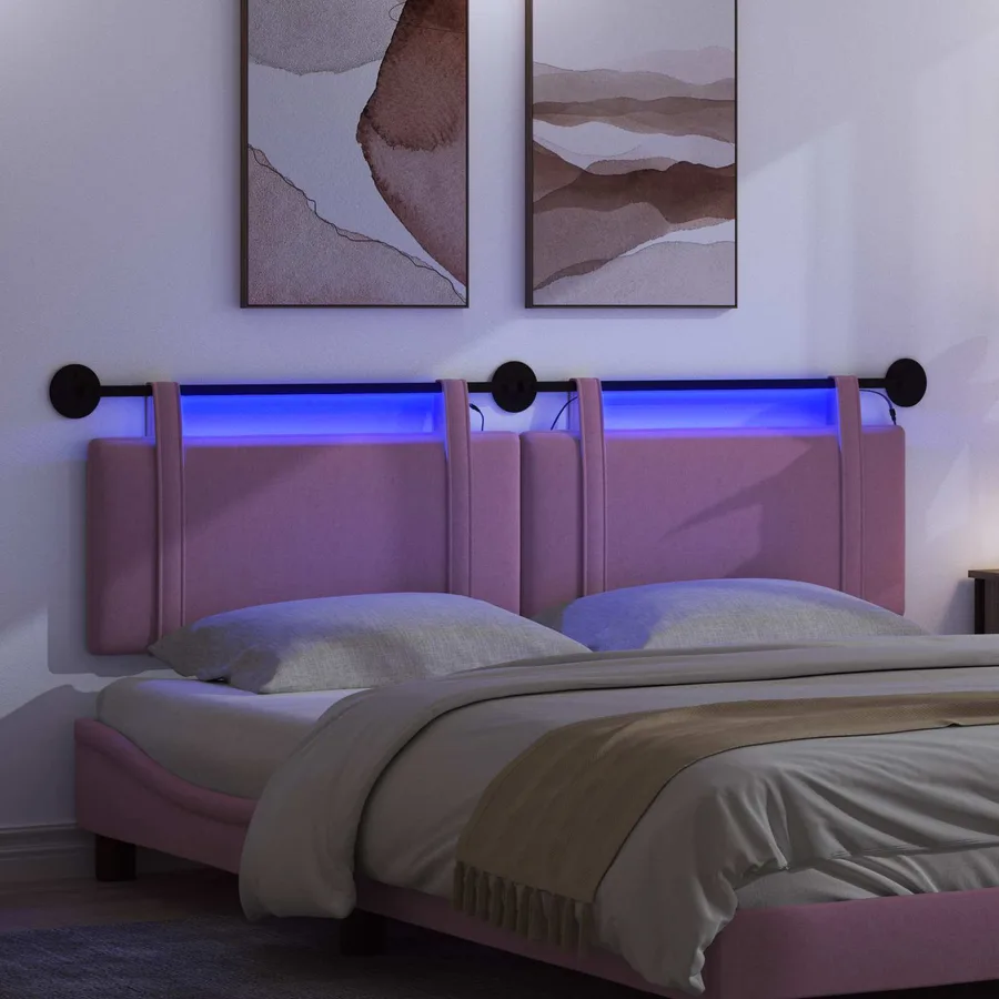 Tête de lit suspendue Avec lumière LED Rose Tissu - 5