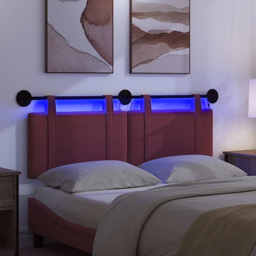 Tête de lit suspendue Avec lumière LED Bordeaux Tissu - 5