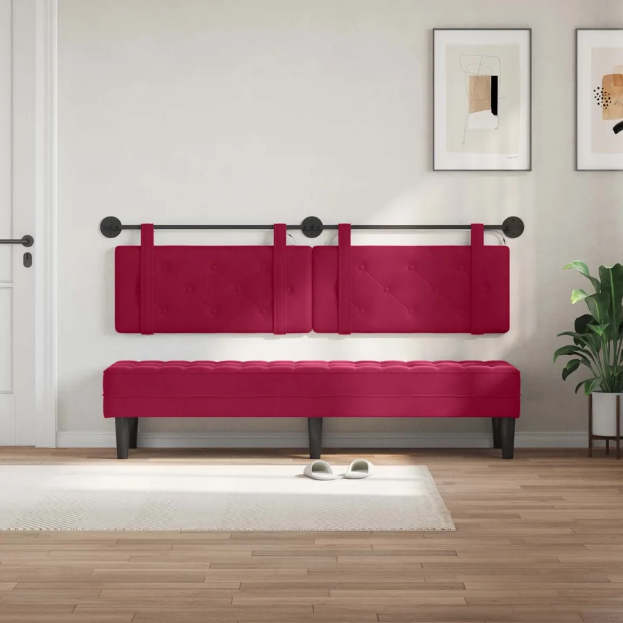 Tête de lit suspendue Avec lumière LED Bordeaux Velours - 3