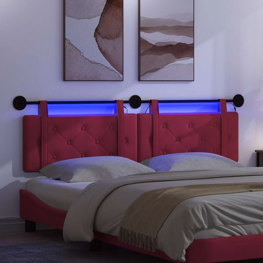 Tête de lit suspendue Avec lumière LED Bordeaux Velours - 5