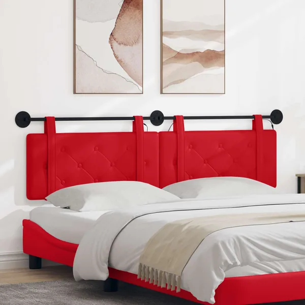 Tête de lit suspendue Avec lumière LED Rouge Simili cuir