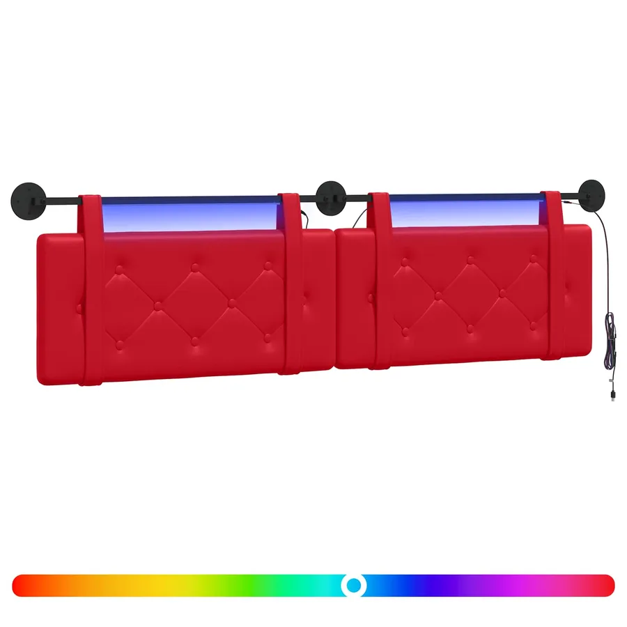 Tête de lit suspendue Avec lumière LED Rouge Simili cuir - 2