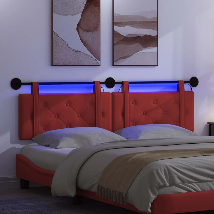 Tête de lit suspendue Avec lumière LED Rouge Simili cuir - 5