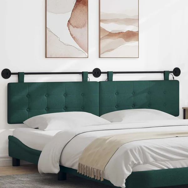 Tête de lit suspendue Avec lumière LED Vert foncé Tissu