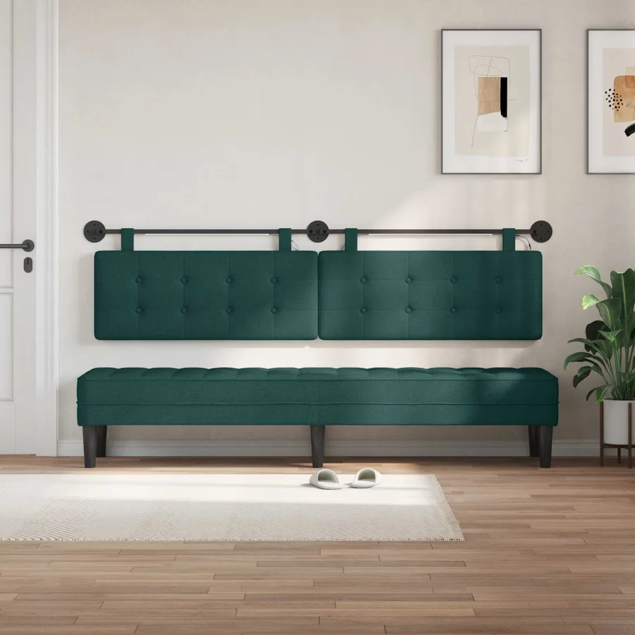 Tête de lit suspendue Avec lumière LED Vert foncé Tissu - 3