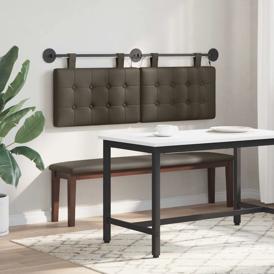 Tête de lit suspendue Avec lumière LED Gris Simili cuir - 4
