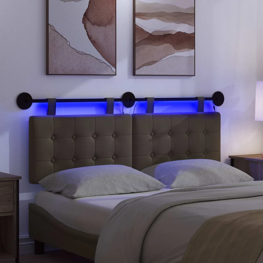 Tête de lit suspendue Avec lumière LED Gris Simili cuir - 5