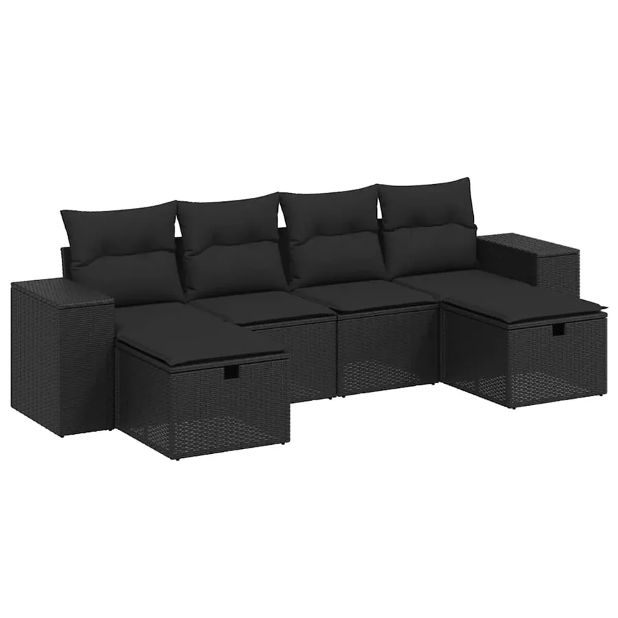 Salon de jardin 6 pcs avec coussins noir résine tressée - 2