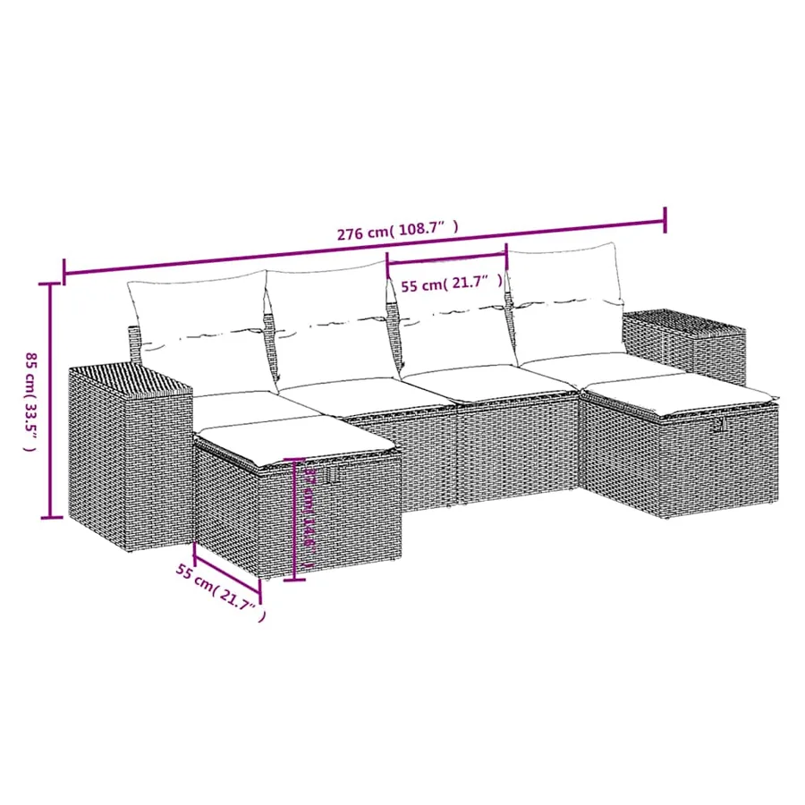 Salon de jardin 6 pcs avec coussins noir résine tressée - 4