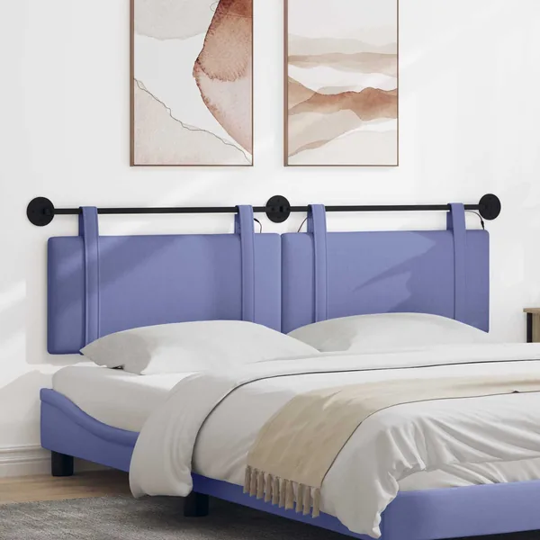Tête de lit suspendue Avec lumière LED Bleu denim Tissu