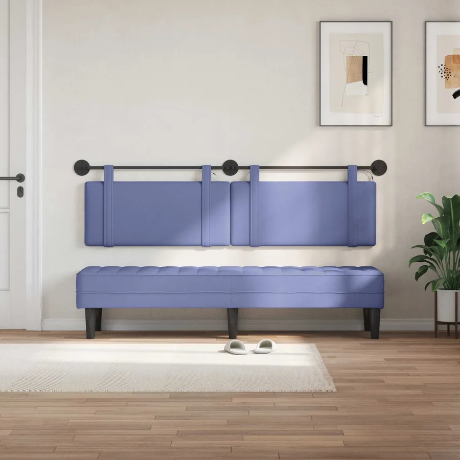 Tête de lit suspendue Avec lumière LED Bleu denim Tissu - 3