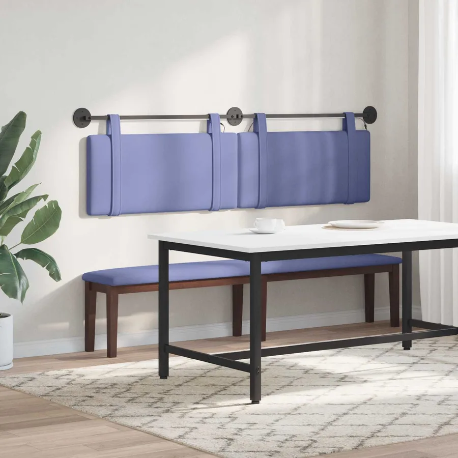 Tête de lit suspendue Avec lumière LED Bleu denim Tissu - 4