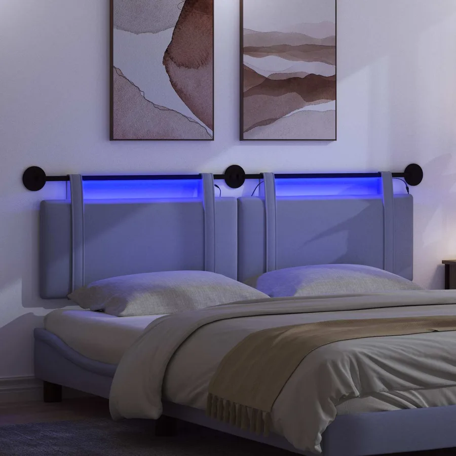 Tête de lit suspendue Avec lumière LED Bleu denim Tissu - 5