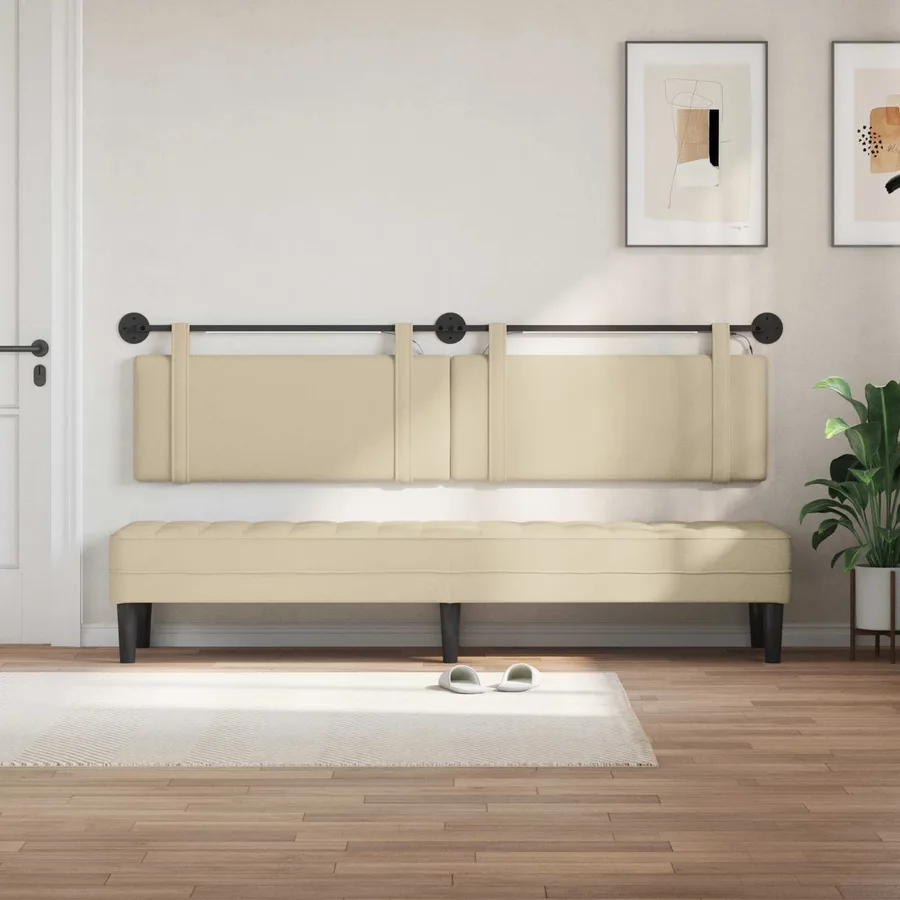 Tête de lit suspendue Avec lumière LED Crème Tissu - 3