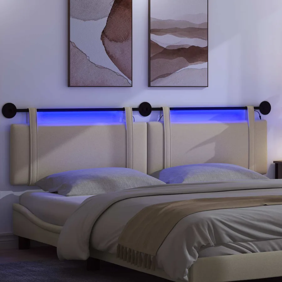 Tête de lit suspendue Avec lumière LED Crème Tissu - 5