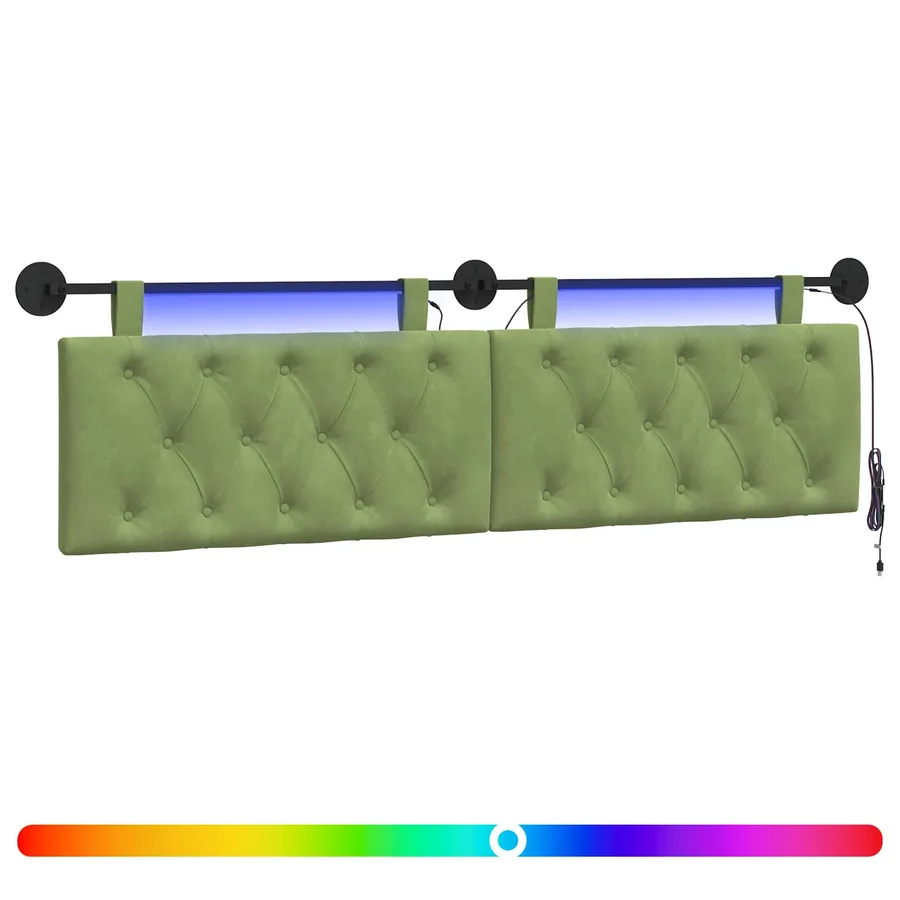 Tête de lit suspendue Avec lumière LED Vert clair Velours - 2
