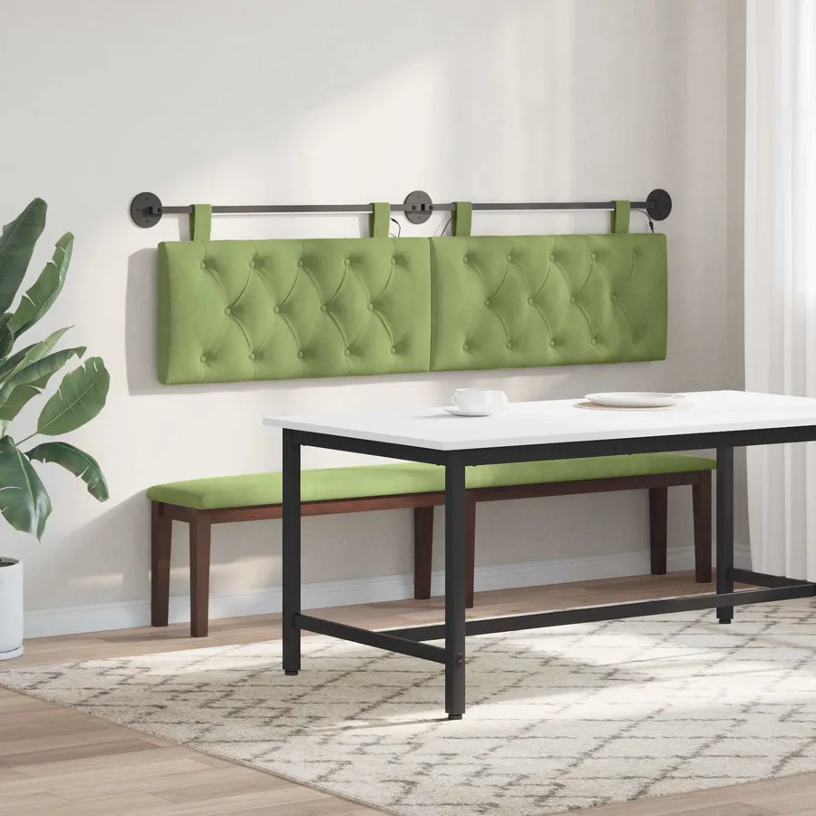 Tête de lit suspendue Avec lumière LED Vert clair Velours - 4