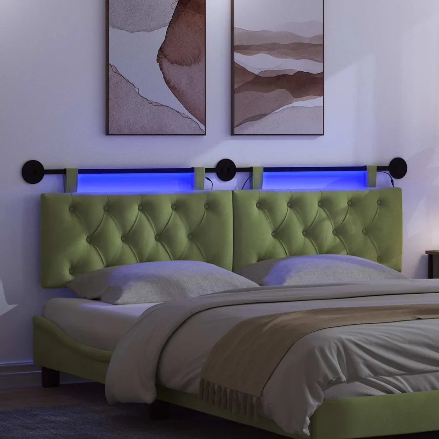 Tête de lit suspendue Avec lumière LED Vert clair Velours - 5